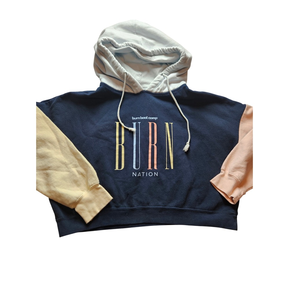 MV Sport Burn Boot Camp Burn Nation Colorblock Cropped Hoodie Navy Medium